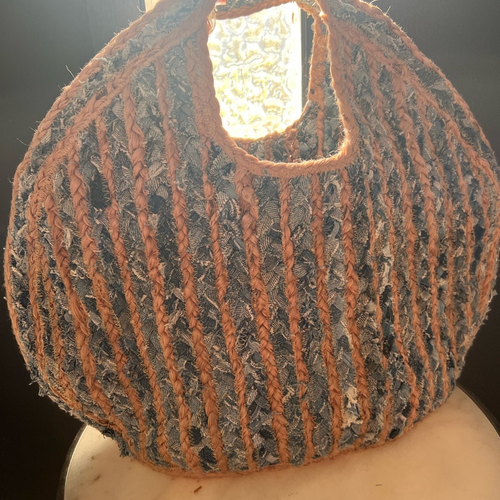 Jute and blue Jean woven tote